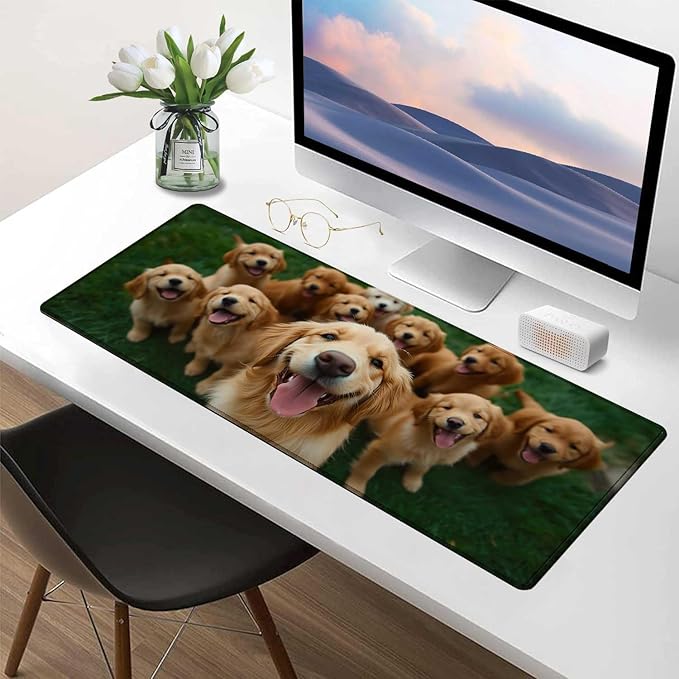 Large Golden Retriever Mouse Pads for Desk, Cute Dog Extended Gaming Mouse Pad with Stitched Edges,Non-Slip Natural Rubber Base,Waterproof Computer Mouse Pad Keyboard Mat