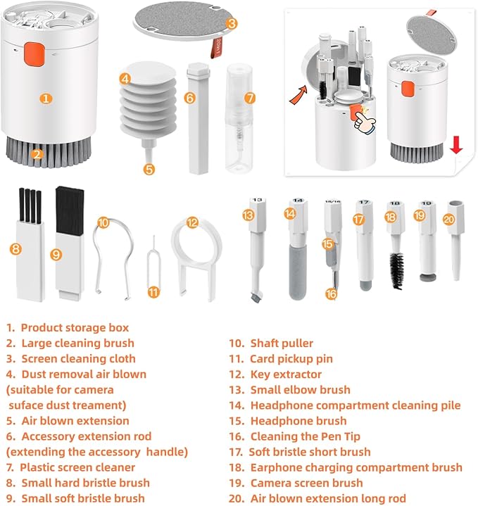 Laptop Phone Screen Cleaner Kit, Computer Keyboard Cleaning Kit, 20 in 1 Electronic Cleaning Kit with Brush and Spray Bottle for Airpods, Earbud, iPad, iPhone, Camera, Computer Cleaner (White) - Image 4