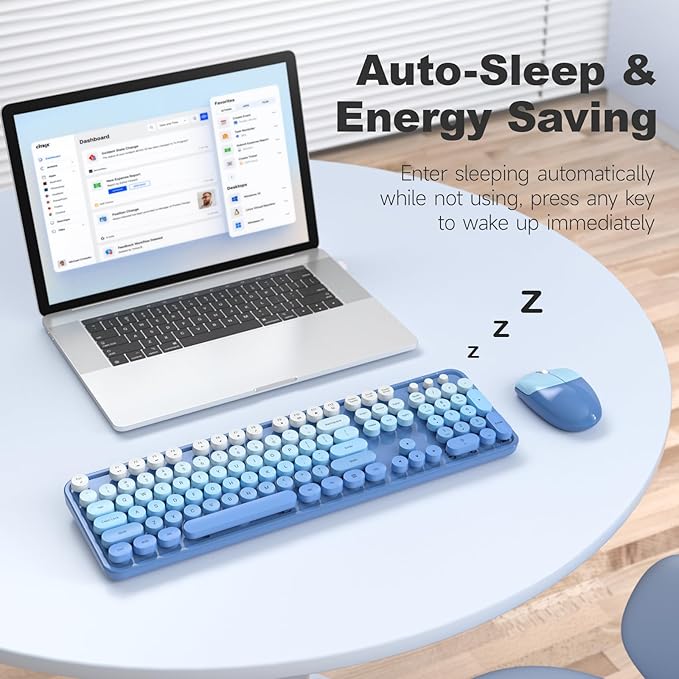 MOFII Wireless Keyboard Mouse Combo, Typewriter Full Size Keyboard with Number Pad and 2 in 1 USB Connected Mouse for PC Computer Laptop Desktop Windows (Blue Colorful)