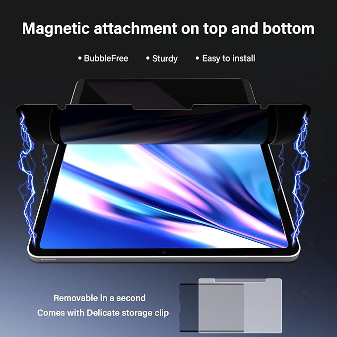 Magnetic 360° Privacy Screen for iPad Air 11 inch M2/M3/M4 (6/7/8th Gen，2024/2025/2026) Case Friendly Blue light Blocker Anti-glare Eye Strain Filter, Removable Anti Spy Film Support Apple Pencil