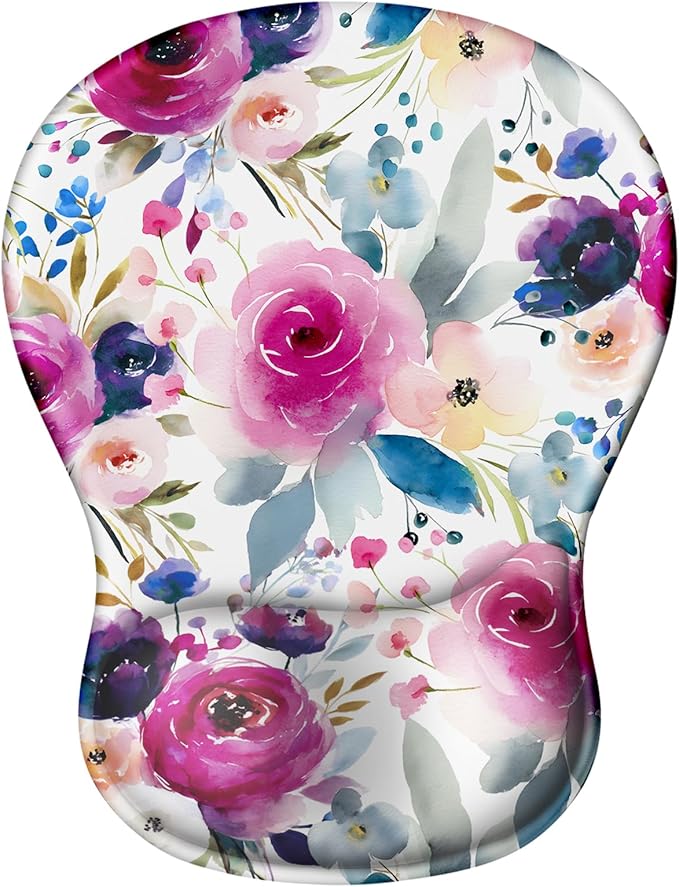 Blusabaca Mouse Pad with Wrist Rest, Floral Flower Ergonomic Mousepad Wrist Support for Desk, Gaming Mousepads for Wireless Mouse Computer Laptop Work Home Desk Accessories Office Supplies Decor