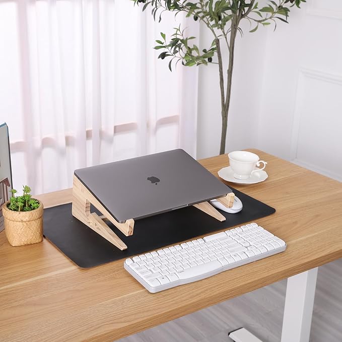 Wooden Laptop Stand for Desk, Vertical & Horizontal Wood Laptop Riser with Keyboard Storage, Compatible with MacBook Air Pro/Dell/HP/Lenovo 13-17 Inch Laptops