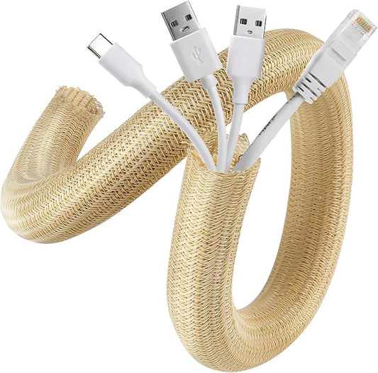 AGPTEK Cable Sleeve, 10ft - 4/5 inch Cable Management, Desk Cord Cover Organizer Wire Hider for Home Office Computer TV Wire Loom Tubing, Pet Proof Cord Protector from Cat Dog Chewing, Wood Color by AGPTEK