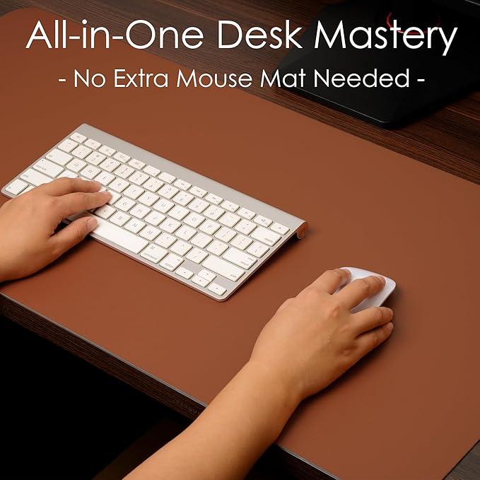 WAYBER Leather Desk Pad Protector, Waterproof Mouse Pad, PU Desk Mat, Office Desk Cover, Desk Writing Mat for Office/Home/Work/Cubicle (Brown/Gray) 35.4x17in
