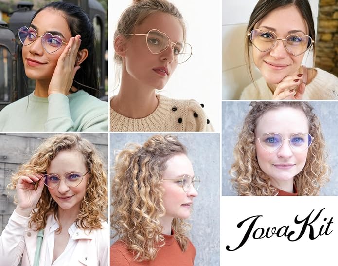 JOVAKIT Heart Shaped Blue Light Blocking Glasses for Women Fashion Vintage Lovely Style Metal Frame Eyeglasses