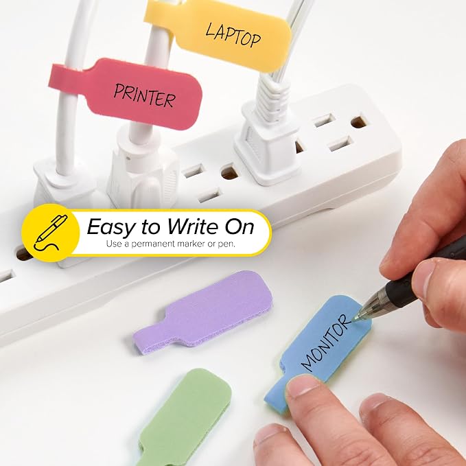 Wrap-It Storage Cable Labels - Medium, Macaron (30-Pack) - Write On Cord Tags for Wire Management and Identification - Image 3