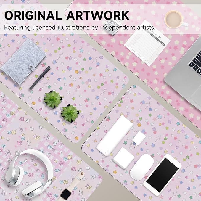 AUPET Leather Desk Pad Blotter Mat, Large Mouse Pad, Non-Slip Waterproof Desk Writing Pad Protector, Desk Decor for Office，Home，Gaming (Dreamy Rainbow Star Pattern, 35.4X15.7 inch)