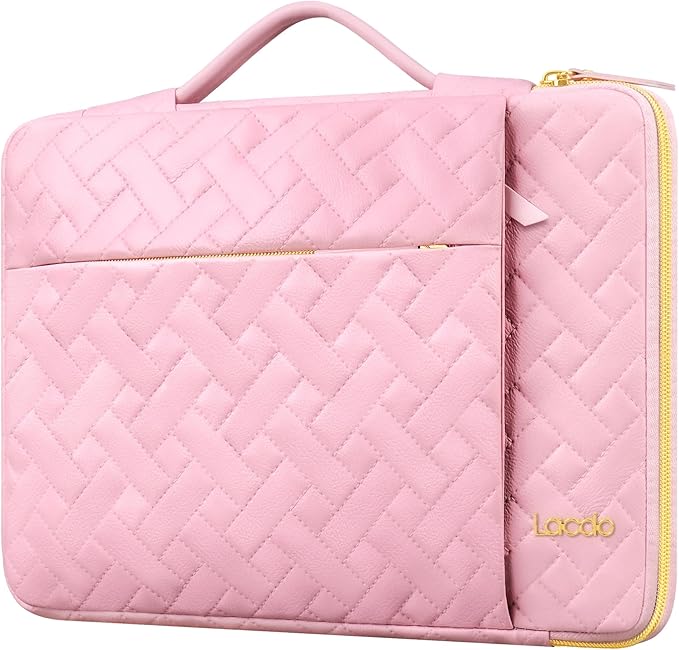 Lacdo 360° Protective Laptop Sleeve Case for 16 inch MacBook Pro M5 Pro/Max A3428 A3429 (2026), M4/M3/M2/M1 A3403 A3186 A2991 A2780 A2485 A2141, 15 inch Surface Laptop 7 Computer Bag, Sakura Pink