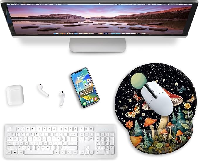 Blusabaca Ergonomic Mouse Pad with Wrist Rest, Mushroom Butterfly Mouse Pads Wrist Support for Desk, Gaming Mousepad for Wireless Mouse Laptop Computer Work Home Desk Accessories Office Supplies Decor