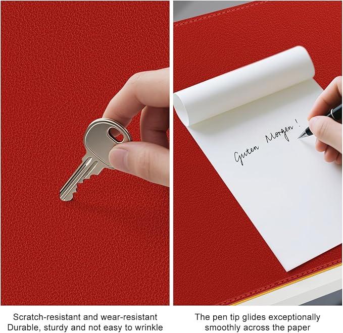 Dual Sided Leather Desk Mat - Waterproof Desk Pad - Ideal for Large Mouse Pad and Desk Mats on Top of Desks (red, 25"*13")