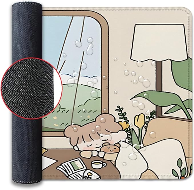 Girl and Rabbit Desktop Mouse Pad, Large Desk Mat, Cartoon Cute Gaming Mouse Pad for Computer Office Home Work (27.5X11.8 in)