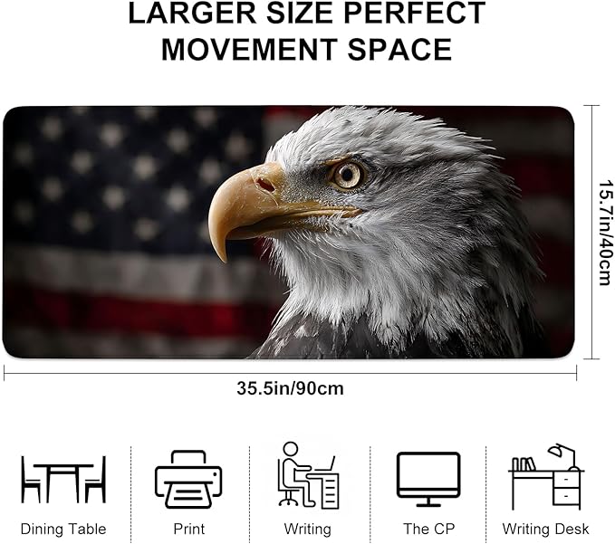 Mouse Pad, Large Anti-Slip with Stitched Edges Desk Mat Desktop Laptop Computer Desk Keyboard Mat,Table Protector Blotter Mat (Eagle, 35.4" x 15.7")