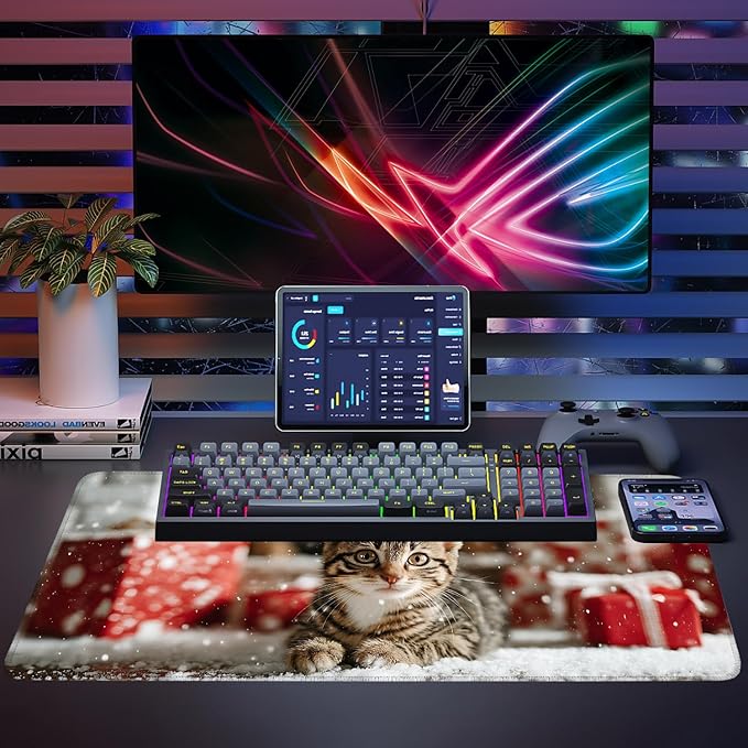 Mouse Pad, Large Anti-Slip with Stitched Edges Desk Mat Desktop Laptop Computer Desk Keyboard Mat,Table Protector Blotter Mat (cat, 35.4" x 15.7")