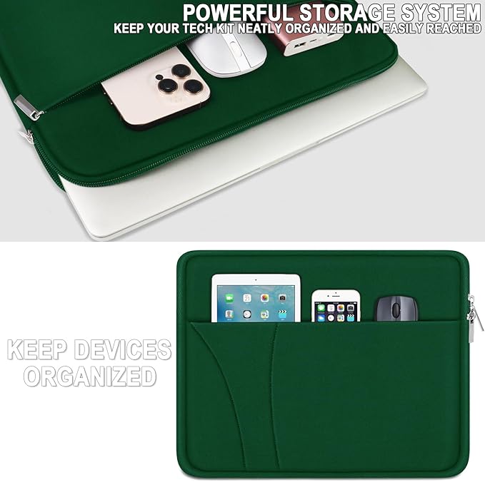 14 inch Laptop Sleeve, Traveling Laptop Case with Zippered Pocket, Shockproof Protective Carrying Briefcase Computer Bag for 14" MacBook Air/Pro, HP, Dell, Lenovo, Acer, Dark Green