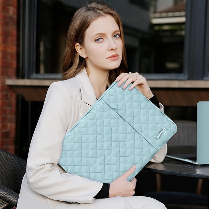 MOSISO Laptop Case 13.3 inch, 13-13.3 inch Laptop Sleeve Compatible with MacBook Air/Pro 13 / Pro 14, HP Dell Acer ASUS Lenovo,Square Quilted Vertical Computer Bag with Pocket&Small Case, Ice Blue