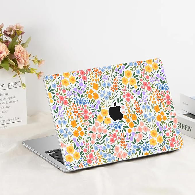 G JGOO Compatible with MacBook Air 13 inch Case 2026 2025-2022 M5 A3449 M4 A3240 M3 A3113 M2 A2681, Clear Hard Shell for MacBook Air 13.6 inch Case + Keyboard Cover+ Screen Protector, Colorful Floret
