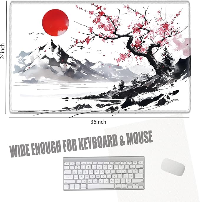 Gaming Mouse Pad 36x24 Desk Mat Large Mousepad Cherry Blossom Desk Pad Big Computer Mat Extended Mouse Mat Non Slip for Women Work Home