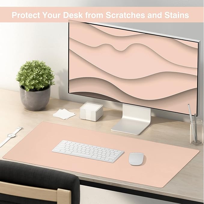 TOWWI Dual Sided Desk Pad, Large Desk Mat, Waterproof Desk Blotter Protector Mouse Pad, Leather Desk Pad Large for Keyboard and Mouse (36" x 17", Pink/Silver)