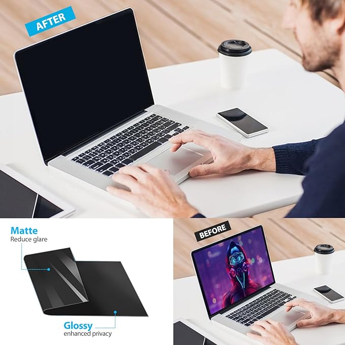 Magnetic Laptop Privacy Screen Filter 14 inch for 16:9 Widescreen Computer Monitor, Removable Anti Blue Light Privacy Shield, Anti-Glare Protector