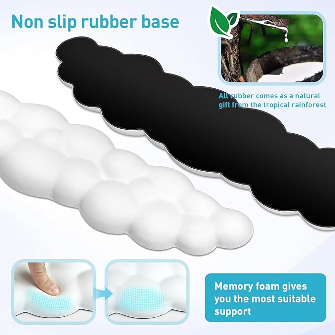 Cloud Wrist Rest Keyboard – Memory Foam with PU Leather Wrist Support for Computer Keyboards, Ergonomically Designed for Typing Comfort and Pain Relief