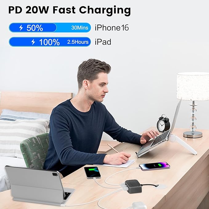USB Charging Station, Multiports with 4 USB C and 2 QC USB A,Portable PD Fast USB C Wall Charger for iPhone16/15/14/13 Pro Max,iPad,iWatch,Pixel Samsung Galaxy