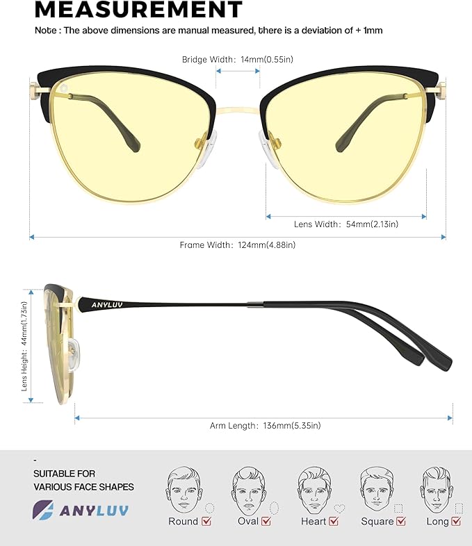 ANYLUV Blue Light Glasses for Woman Men, Womens Blue Light Blocking Glasses Computer Glasses Anti Eyestrain