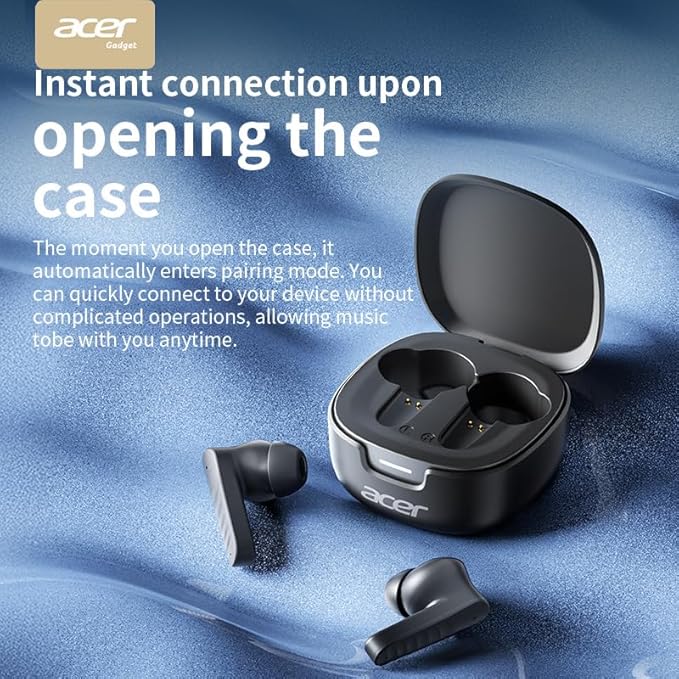 acer Wireless Earbuds Bluetooth Headphones, Hi-Fi Stereo Sound, Long Battery Life, Noise Cancelling with Charging Case for Sports & Working, Stereo Sound Headphones for iPhone/Android/iPad