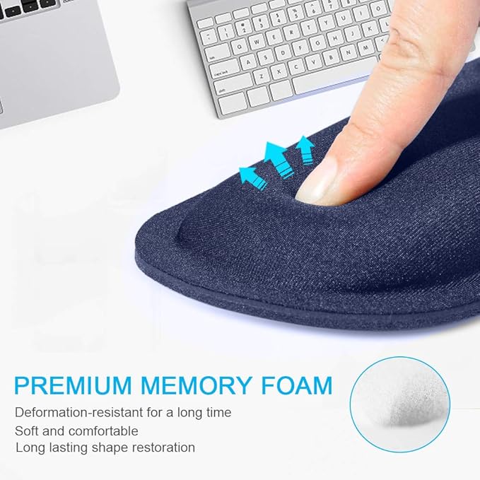 TECKNET Mouse Pad with Wrist Support, Ergonomic Gaming Mouse Pad Pain Relief, Portable Comfortable Mousepad for Computer, Laptop, Office, Home and Travel, Non-Slip Base, Waterproof Surface, Blue