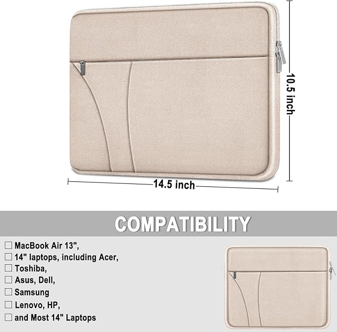Laptop Case 14 inch, Slim Traveling Laptop Sleeve Cover with Zippered Pocket, Shockproof Protective Carrying Briefcase Computer Bag for 14" MacBook Air/Pro, HP, Dell, Lenovo, Acer, Light Pink
