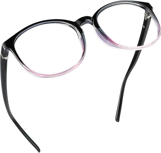 LifeArt Round Blue Light Blocking Glasses, Computer Glasses, Gaming Glasses, TV Glasses for Women Men (Black Purple, 2.50 Magnification)