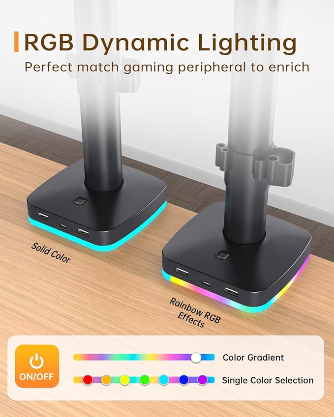 Afaloona RGB Single Monitor Desk Mount, Monitor Arm with 3 USB Ports, Charging and USB Data Transfer Function, Desk Mount for 13"-27" Monitors up to 17.6lbs, Adjustable Height, Tilt, Swivel, Rotate