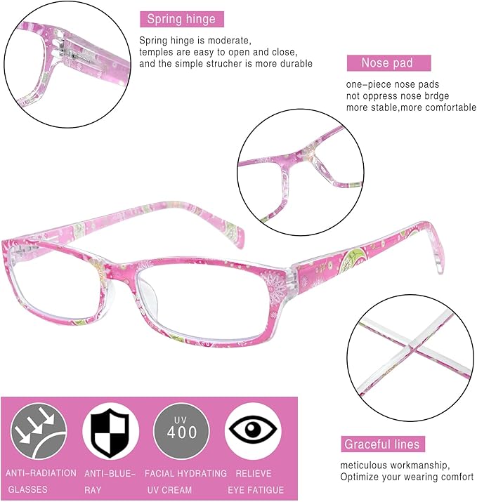Henotin 6-Pack Reading Glasses Blue Light Blocking Anti Eyestrain Computer Reading Glasses for Women and Men Readers (Mix Color-D, 1.50, Diopters)