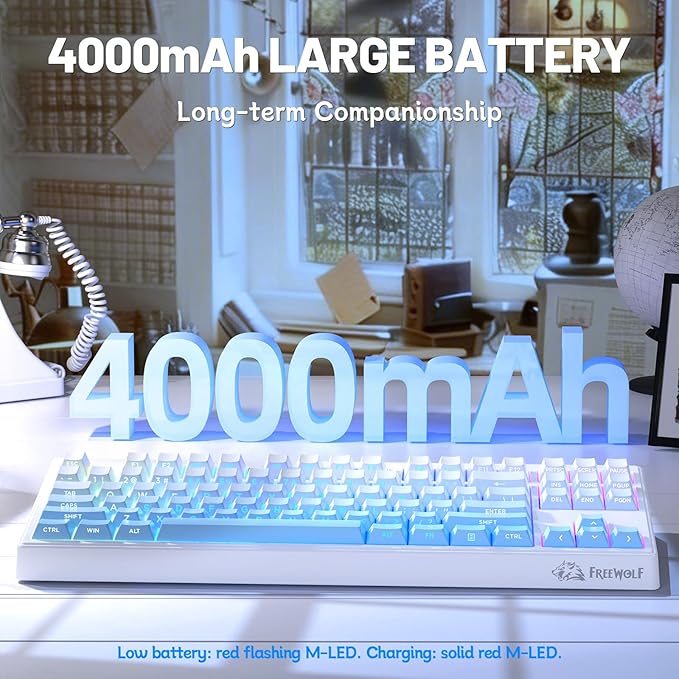 M87V2 87 Keys Membrane Gaming Wireless Keyboard,80% TKL Layout Side Printed Keys Retro Cute Creamy,RGB Backlit 4000mAh 2.4G/BT/Wired Computer Silent Keyboard for MAC PC- Gradient Blue