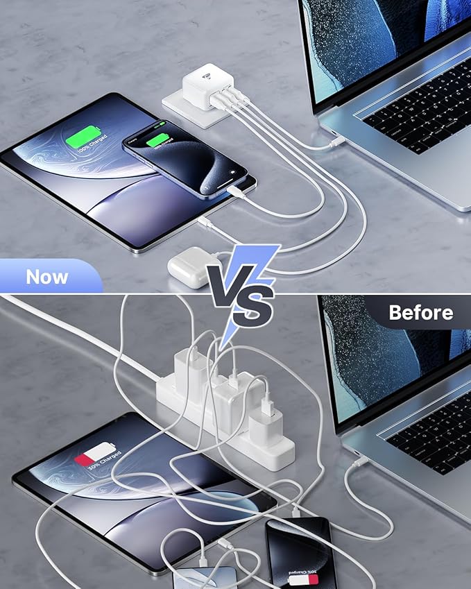 2-Pack 40W Flat USB C Charger Block Slim Wall Charger Multiple Ports Fast Charging Adapter with PD & QC 3.0 Compatible with iPhone 16 15 14 13 12 11 Pro Max XS XR 8 7 Samsung Galaxy iPad and More