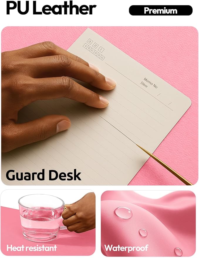 YSAGi Leather Desk Protector, Office Mat, Large Mouse Mat, Non-Slip PU Leather Blotter, Laptop Desk, Waterproof Writing Pad for Office and Home (Pink, 47.2" x 23.6")