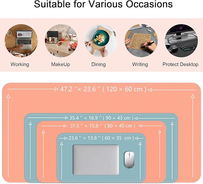 Dual-Sided Desk Mat, Large Pad, Waterproof Smooth PU Leather Blotter Protector, Mouse Pad, Desk Organizers, Office/Home Table Decor for Reading and Writing (Pale Orange+Grey, 47.2''23.6'')