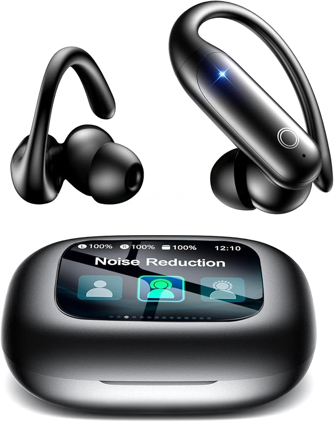 LEEMC Wireless Earbuds, Bluetooth Headphones 6.0, Ear Buds with Touch Screen, ANC ENC Noise Cancelling, 40H Bass Stereo Sound Over-Ear Earphones for iOS, Android, Sports, Workout, Black
