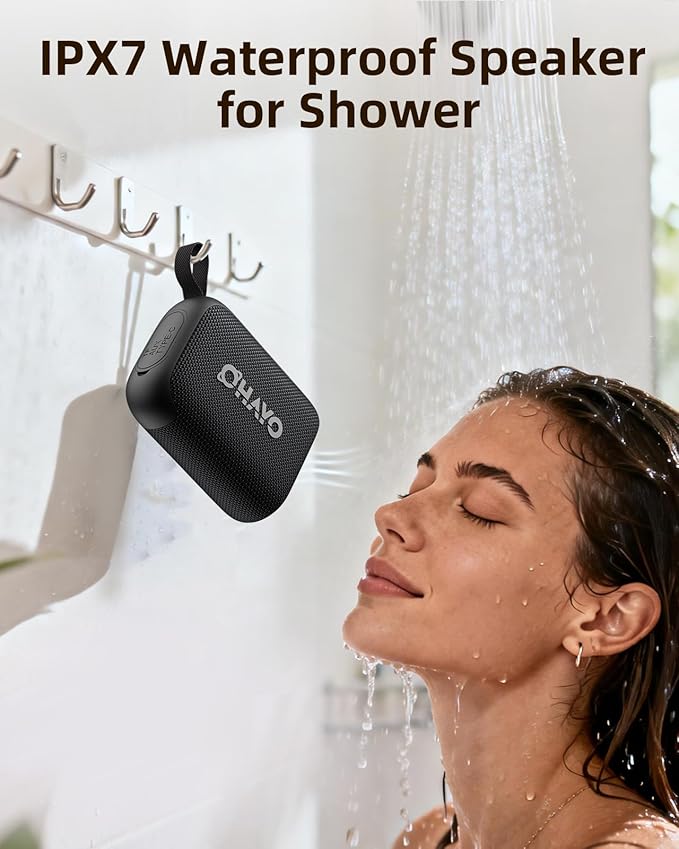 OHAYO Bluetooth Shower Speaker, IPX7 Waterproof, Portable Mini Speaker with Clip, Wireless, 24H Playtime, RGB Light, Powerful Sound and Punchy Bass, Electronics Gifts for Outdoors/Home/Office/Travel