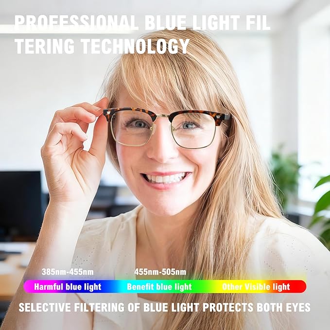 MEETSUN Blue Light Glasses Retro Half Frame Clear Lens - Anti-Eyestrain for Computer, Gaming & Phone Use | Women Men Fashion Bluelight Glasses(Tortoiseshell Frame+Brown Frame / 2 PACK)