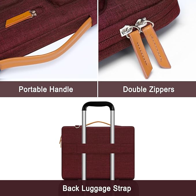 MOSISO 360 Protective Laptop Shoulder Bag,15 inch Computer Bag Compatible with MacBook Air 15 inch M5 M4 M3 M2/Pro 15, Dell XPS Plus,Side Open Messenger Bag with 4 Zipper Pockets&Handle, Wine Red