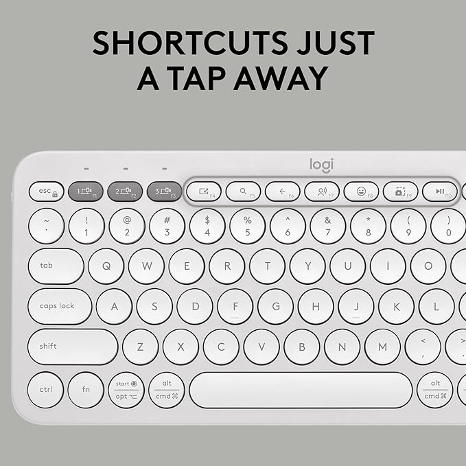 Logitech Pebble Keys 2 K380s, Multi-Device Bluetooth Wireless Keyboard with Customizable Shortcuts, Slim and Portable, Easy-Switch for Windows, macOS, iPadOS, Android, Chrome OS - Tonal White