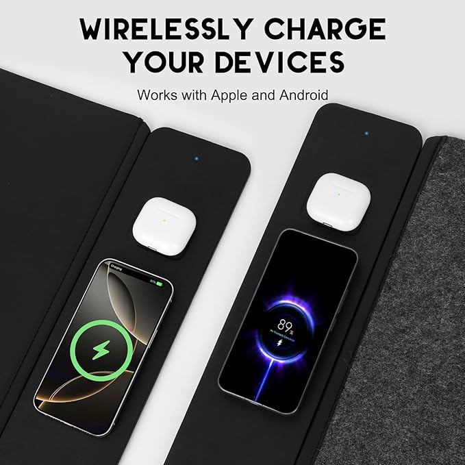 Wireless Charging Mouse Pad with 2nd Gen Tech, 3-in-1 25W Fast Charger, Replaceable Felt & Leather Desk Mat, for Office & Gaming, Large Waterproof Desk Pad for Office & Gaming(Felt)