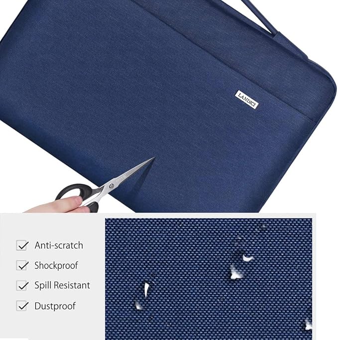 LANDICI 360°Laptop Sleeve Case 13 13.6 Inch Compatible with MacBook Air 13 M1/M2/M3/M4 2020-2025, MacBook Pro 13/14, IPad Air/Pro 13, Waterproof Computer Bag Cover with Handle, Blue