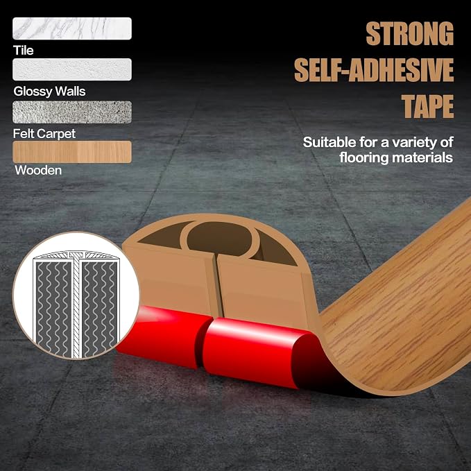 Floor Cord Cover Self Adhesive Cord Hider,3.3FT Cable Management, Extension Strip Protector for Wires, Prevent Cable Trips for Offices, Gyms, Exhibitions Cavity:0.47"(W) x 0.35"(H) Brown Wood - Image 4