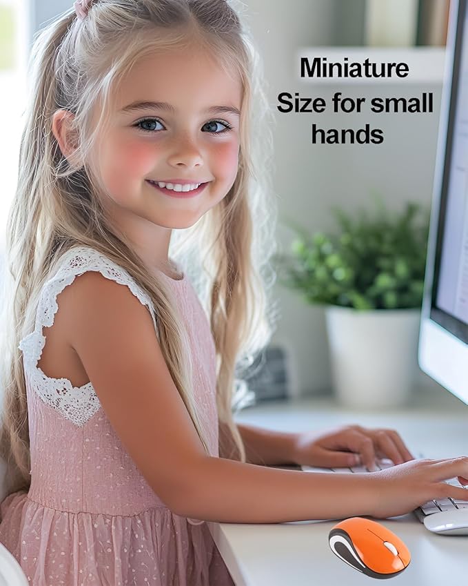 Wireless Mouse Mini Small Cute Pocket Portable Compact Travel USB Tiny Optical Little Mice 3 Buttons 1000 DPI Cordless Mouse for PC Laptop Computer MacBook Kids Girl Boy Women Small Hands Gift(Orange)