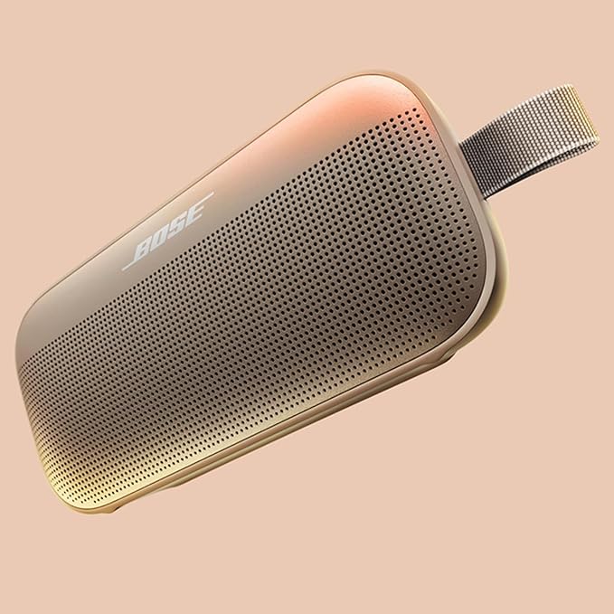 Bose NEW SoundLink Flex Portable Bluetooth Speaker (2nd Gen), Outdoor Speaker with Hi-Fi Audio, Up to 12 Hours Battery, Waterproof and Dustproof, + Slinger Hard Travel Case & USB Plug (Sandstone)