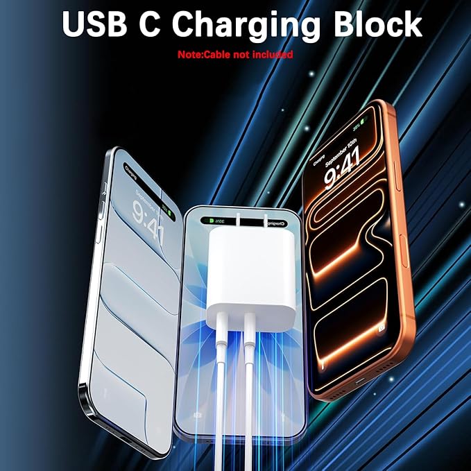 USB C Charging Block Fast Charger,2Pack 40W Dual Port Fast USB C Wall Charger Block,Type C Charging Plug Power Adapter Compatible with iPhone 17 Pro Max/Air/16e/16 Plus/15/14/13/12/11/XS/XR/X,iPad