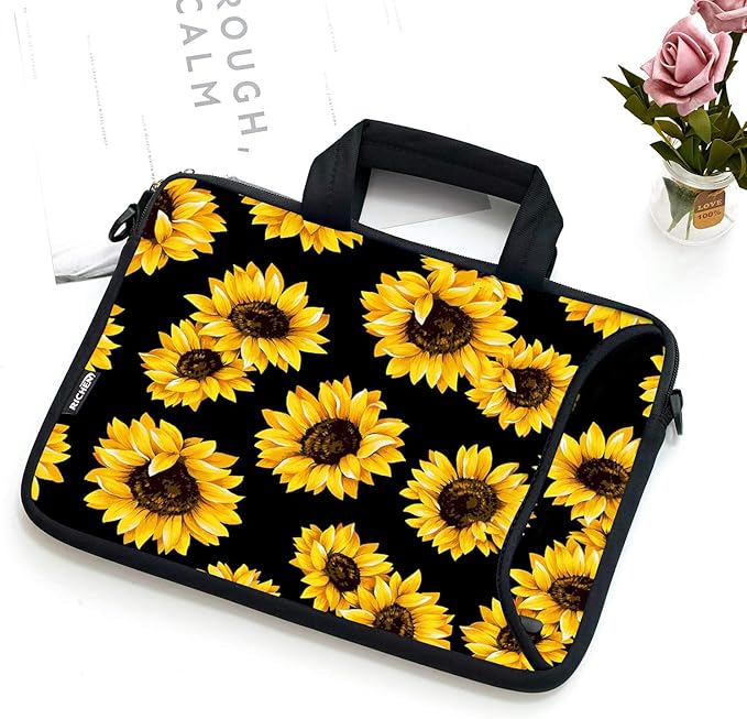 RICHEN 10 inch Messenger Bag Carrying Case with Handle Accessory Pocket Fits 7 to 10-Inch Laptops/Notebook/Kids Tablet (7-10.2 inch, Sunflowers)