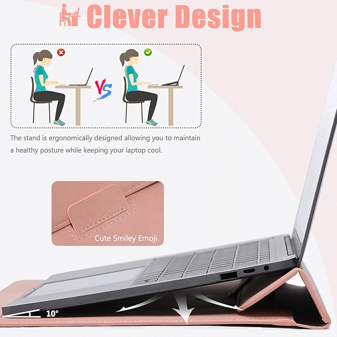 HYZUO 13 Inch Laptop Case Sleeve with Stand for 2026-2018 MacBook Air 13 M5 M4 M3 M2 M1, 2026 13" MacBook Neo, 2026-2016 MacBook Pro 13 M2 M1, iPad Pro/Air 13, Surface Pro 12-3, XPS 13, Pink