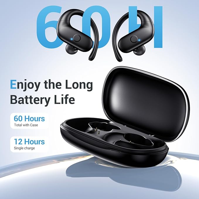 for Wireless Earbuds,Sport Bluetooth 5.4 Headphones,Over Ear Buds with Deep Bass Sound,60H Playtime Clear Calls Earphones Redesigned Comfort Fit with Earhooks for Running,Meeting,Workout
